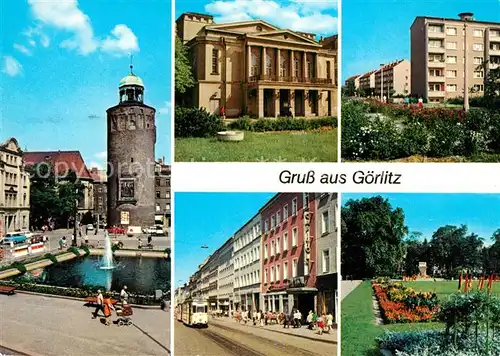 AK / Ansichtskarte Goerlitz Sachsen Marienplatz mit Frauenturm Gerhart Hauptmann Theater Berliner Str Mahnmal Kat. Goerlitz