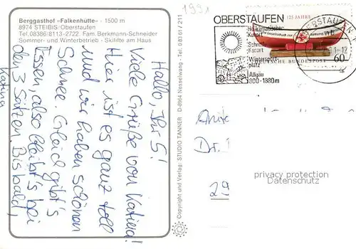 AK / Ansichtskarte Steibis Berggasthof Falkenhuette Kat. Oberstaufen