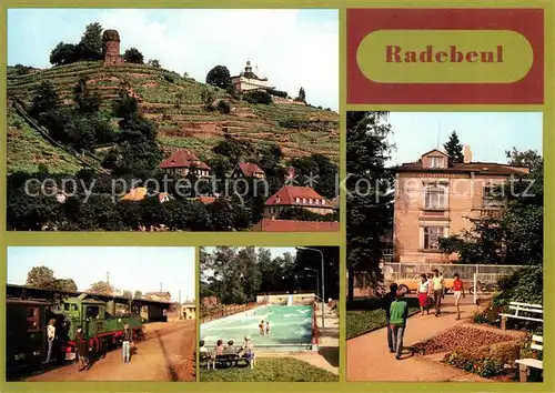 AK / Ansichtskarte Radebeul Spitzhaus und Turm der Jugend Traditionsbahn Bilzbad Indianer Museum Kat. Radebeul