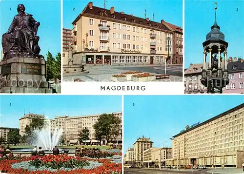 AK / Ansichtskarte Magdeburg Otto von Guericke Denkmal Alter Markt Magdeburger Reiter Wilh Pieck Allee Hotel International Kat. Magdeburg