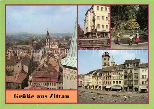 AK / Ansichtskarte Zittau Turm der Johanniskirche Samariterinnenbrunnen Schleifermaennelbrunnen Platz der Jugend Kat. Zittau