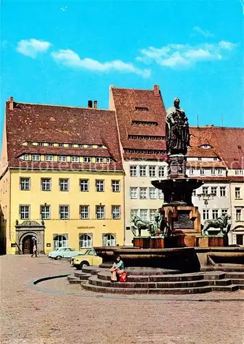 AK / Ansichtskarte Freiberg Sachsen Obermarkt mit Brunnendenkmal Kat. Freiberg