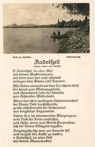 AK / Ansichtskarte Radolfzell Bodensee Uferpartie Blick von Scheffels Lieblingsplatz Gedicht "Radolfzell" Kat. Radolfzell am Bodensee