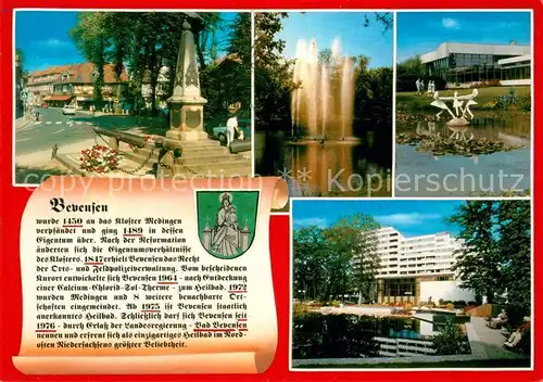 AK / Ansichtskarte Bad Bevensen Denkmal Fontaene Teich Sanatorium Wappen Geschichte Kat. Bad Bevensen