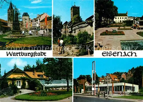 AK / Ansichtskarte Eisenach Thueringen Lutherdenkmal Nikolaikirche Wartburg Anlagen Bahnhofstrasse Teehaus Karthausgarten Pavillon Kat. Eisenach