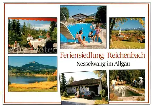 AK / Ansichtskarte Nesselwang Feriensiedlung Reichenbach Swimming Pool Wassertreten Landschaftspanorama See Alpenblick Kat. Nesselwang