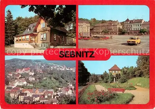 AK / Ansichtskarte Sebnitz Gaststaette Finkenbaude Aug Bebel Platz Stadtblick VdN Denkmal Kat. Sebnitz