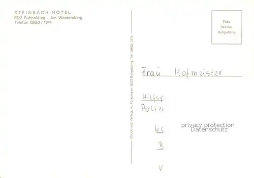 AK / Ansichtskarte Ruhpolding Steinbach Hotel Kat. Ruhpolding