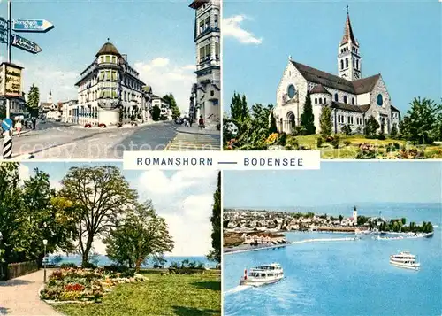 AK / Ansichtskarte Romanshorn Bodensee Strassenpartie Kirche Park Anlagen Hafen