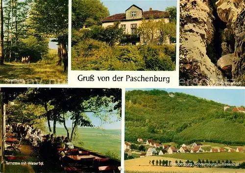 AK / Ansichtskarte Schaumburg Rinteln Die Paschenburg Kammweg Meumekenloch Terrasse mit Wesertal Panorama mit Rosenthal Kat. Rinteln