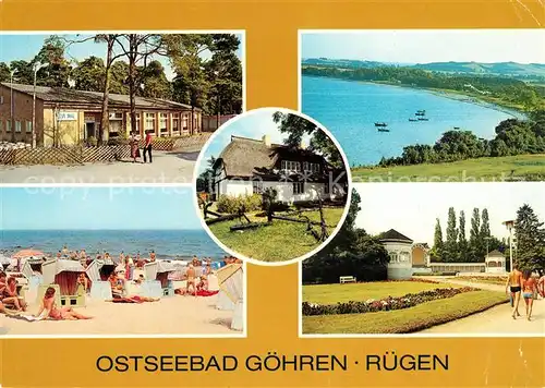 AK / Ansichtskarte Goehren Ruegen Zeltplatzgaststaette Zur Duene Steilkueste Moenchguter Heimatmuseum Strand Konzertplatz Kat. Goehren Ostseebad Ruegen