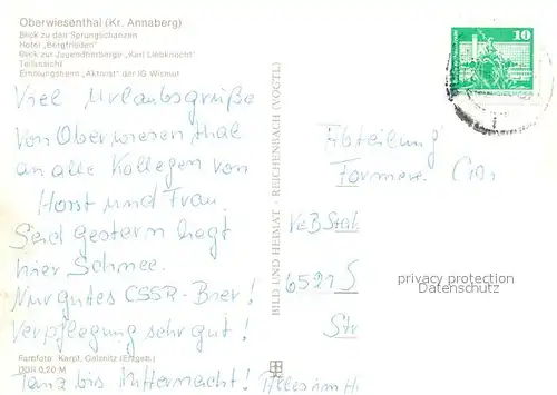 AK / Ansichtskarte Oberwiesenthal Erzgebirge Sprungschanzen Seilbahn Hotel Bergfrieden Jugendherberge Karl Liebknecht Teilansicht Erholungsheim Aktivist Kat. Oberwiesenthal