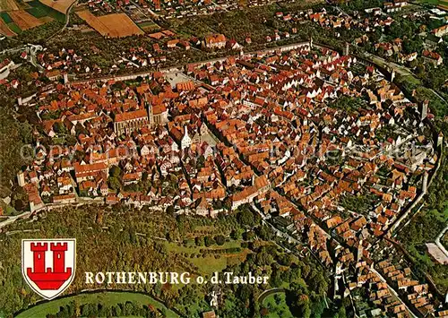 AK / Ansichtskarte Rothenburg Tauber Fliegeraufnahme mit mittelalterlicher Stadtanlage Wehrgang Toren und Tuermen Kat. Rothenburg ob der Tauber