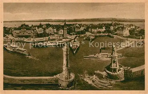 AK / Ansichtskarte Lindau Bodensee Halbinsel Hafeneinfahrt Dampfer Kupferdruck Kat. Lindau (Bodensee)