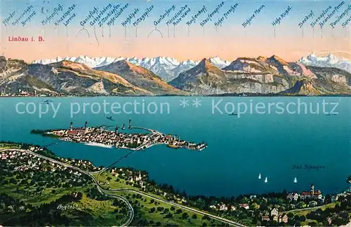 AK / Ansichtskarte Lindau Bodensee mit Alpenkette aus der Vogelperspektive Kat. Lindau (Bodensee)