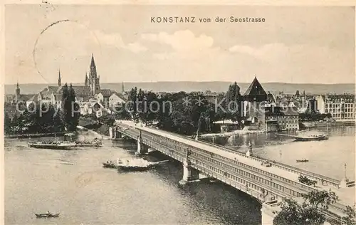 AK / Ansichtskarte Konstanz Bodensee Blick von der Seestrasse zur Altstadt Rheinbruecke Kat. Konstanz