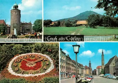 AK / Ansichtskarte Goerlitz Sachsen Marienplatz Turm Landeskrone Blumenuhr Leninplatz Kat. Goerlitz