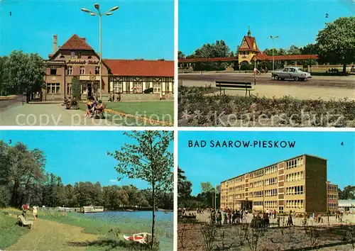 AK / Ansichtskarte Bad Saarow Pieskow Bahnhofshotel Johannes R Becher Platz Schiffsanlegestelle Maxim Gorki Schule Kat. Bad Saarow