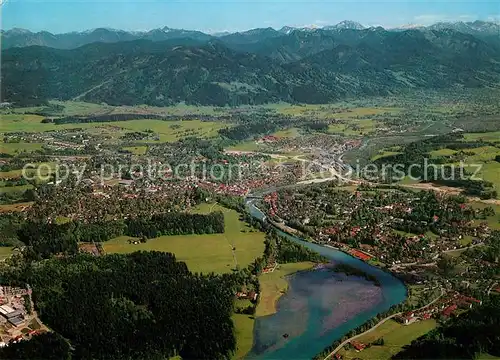 AK / Ansichtskarte Bad Toelz Fliegeraufnahme mit bayer und Tiroler Alpen Kat. Bad Toelz