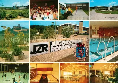 AK / Ansichtskarte Ronneburg Hessen Jugendzentrum Ronneburg Sportzentrum Ronneburg Turnhalle Schlafraum Grosser Saal Foyer Kat. Ronneburg