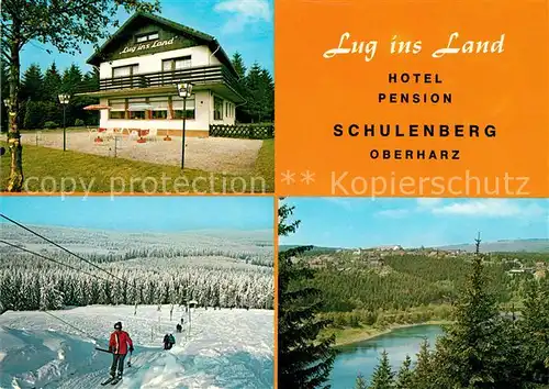 AK / Ansichtskarte Schulenberg Oberharz Hotel Pension Lug ins Land Wintersport Landschaftspanorama Kat. Schulenberg im Oberharz