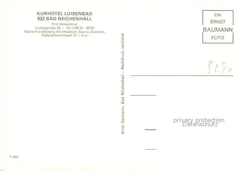 AK / Ansichtskarte Bad Reichenhall Kurhotel Luisenbad Restaurant Hallenbad Kat. Bad Reichenhall