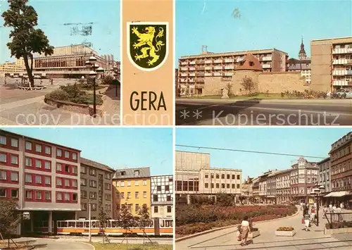 AK / Ansichtskarte Gera Haus der Kultur Historische Stadtmauer Strassenbahn Johannisstrasse Wappen Kat. Gera