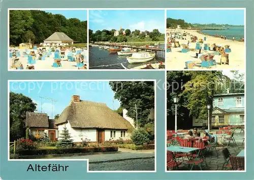 AK / Ansichtskarte Altefaehr Ruegen Cafe am Strand Seglerhafen Altes Fischerhaus Kurhaus Kat. Altefaehr