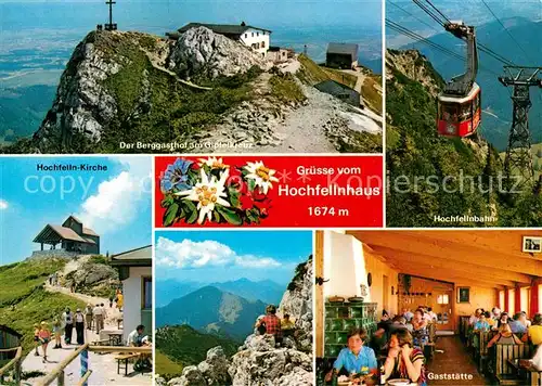 AK / Ansichtskarte Bergen Chiemgau Hochfellnhaus Berggasthof Gipfelkreuz Hochfellnbahn Kirche Alpenflora Edelweiss Kat. Bergen