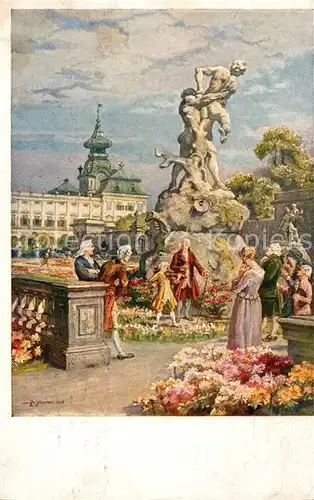 AK / Ansichtskarte Salzburg Oesterreich Mozart im Mirabellengarten Kuenstlerkarte Kat. Salzburg