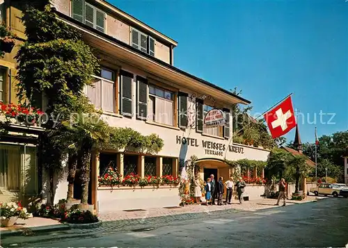 AK / Ansichtskarte Murten Morat Hotel Weisses Kreuz Terrasse Kat. Murten