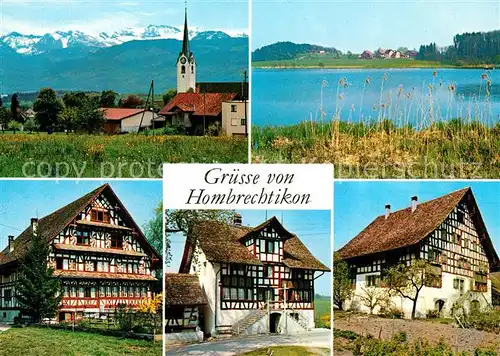 AK / Ansichtskarte Hombrechtikon Egli Haus Huerlimann Haus Menzi Haus Fachwerkhaeuser Kirche See Alpenblick Kat. Hombrechtikon