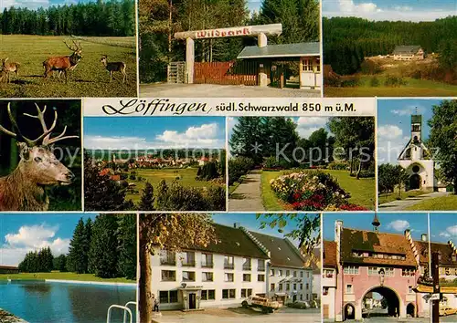 AK / Ansichtskarte Loeffingen Wildpark Hirsch Ortsansichten Kirche Freibad Landschaftspanorama Schwarzwald Kat. Loeffingen