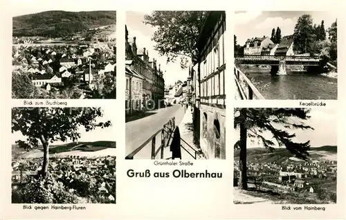 AK / Ansichtskarte Olbernhau Erzgebirge Gruenthaler Strasse Kegelbruecke Bruchberg Hainberg Fluren  Kat. Olbernhau