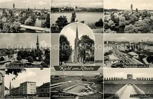 AK / Ansichtskarte Kehl Rhein Marktplatz Friedenskirche Rheinbruecke Zoll Rathausplatz Staedt Schwimmbad Ehrenfriedhof Kat. Kehl