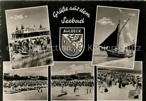 AK / Ansichtskarte Ahlbeck Ostseebad Seebruecke Segelboote Strandpartien Kat. Heringsdorf Insel Usedom