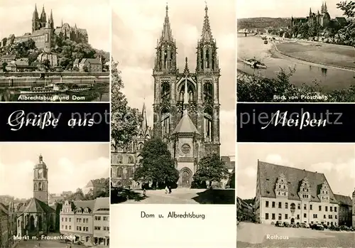 AK / Ansichtskarte Meissen Elbe Sachsen Albrechtsburg Dom Proschwitzblick Markt Frauenkirche Rathaus Kat. Meissen