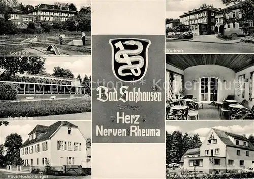 AK / Ansichtskarte Bad Salzhausen Golfplatz Neue Saline Haus Hachenburger Kurhaus Lesehalle Haus Tannenhof Kat. Nidda