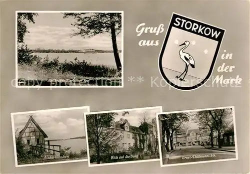AK / Ansichtskarte Storkow Mark Grosser Starkower See Fischerhaeuschen Burgblick Thaelmann Str Kat. Storkow Mark