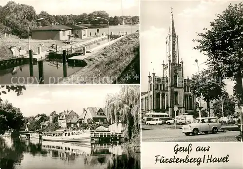 AK / Ansichtskarte Fuerstenberg Havel Schleuse Havelpartie Kirche Kat. Fuerstenberg