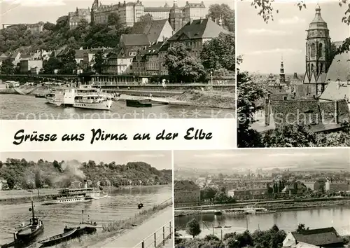 AK / Ansichtskarte Pirna Elbepartien Schloss Kirche Fahrgastschiffe Kat. Pirna