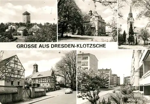 AK / Ansichtskarte Klotzsche Wasserturm Rathaus Christuskirche Altklotzsche Neubaugebiet Kat. Dresden
