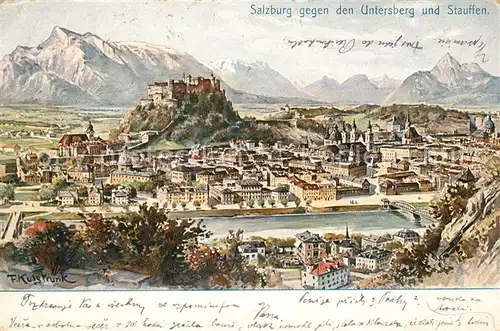 AK / Ansichtskarte Salzburg Oesterreich gegen Untersberg und Stauffen Kuenstlerkarte Kat. Salzburg