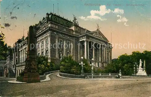 AK / Ansichtskarte Wiesbaden Theater und Schillerdenkmal Kat. Wiesbaden