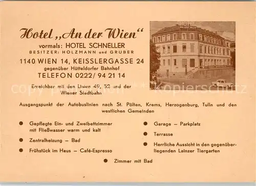 AK / Ansichtskarte Wien Hotel An der Wien  Kat. Wien