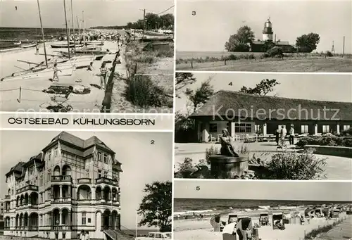 AK / Ansichtskarte Kuehlungsborn Ostseebad Strand FDGB Erholungsheim Schloss am Meer Leuchtturm Konzertgarten Kat. Kuehlungsborn