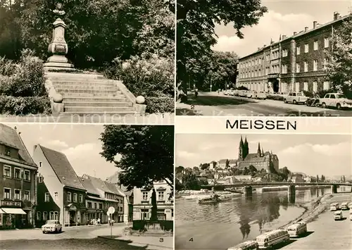 AK / Ansichtskarte Meissen Elbe Sachsen Boettger Denkmal Porzellanmanufaktur Rathenauplatz Albrechtsburg und Dom Kat. Meissen