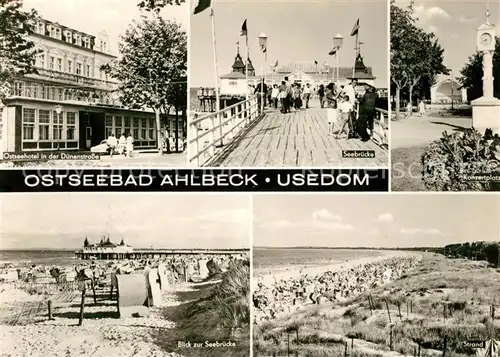 AK / Ansichtskarte Ahlbeck Ostseebad Ostseehotel Seebruecke Konzertplatz Seebruecke Strand Kat. Heringsdorf Insel Usedom