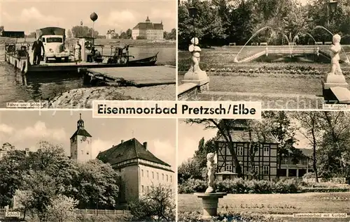 AK / Ansichtskarte Pretzsch Elbe Faehre und Schloss Kurpark Eisenmoorbad Kurbad Kat. Bad Schmiedeberg
