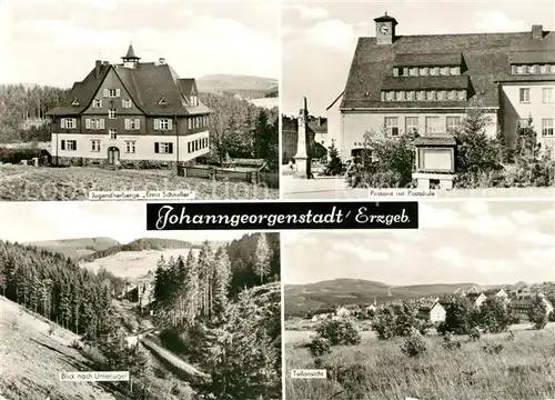 AK / Ansichtskarte Johanngeorgenstadt Jugendherberge Ernst Schneller Postamt Postsaeule Unterjugel Teilansicht Kat. Johanngeorgenstadt
